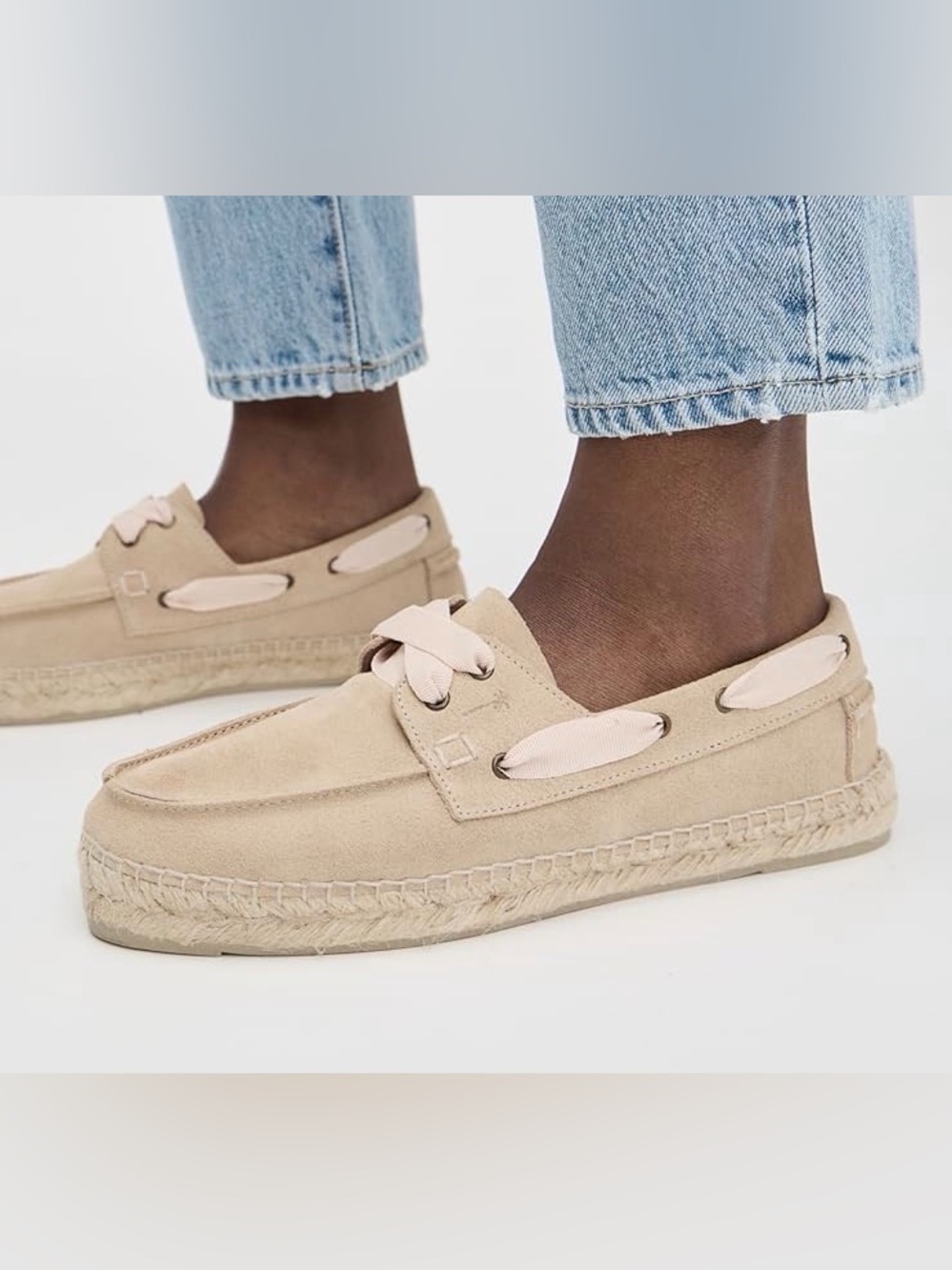 Manebí Beige Espadrille Loafer with Pink Ribbon Detail